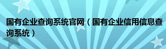 龙8游戏下载国有企业查询系统官网（国有企业信用信息查询系统）